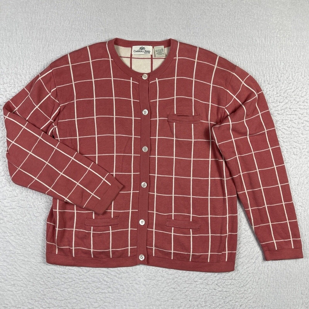 Carroll Reed‎ Sweater Womens Medium Vintage Windowpane Plaid Cardigan Workwear